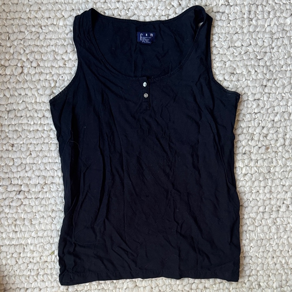 GAP Black Tank Top with Button Detail